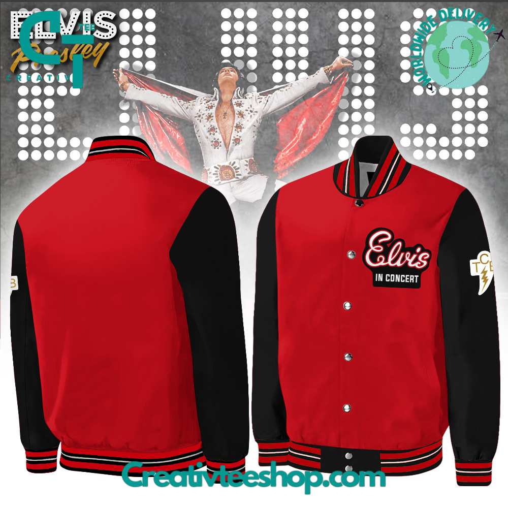 Elvis In Concert Red Black Baseball Jacket