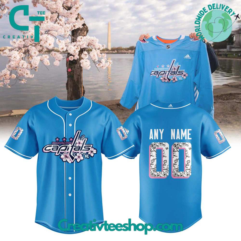 NHL Washington Capitals Cherry Blossom Blue Baseball Jersey