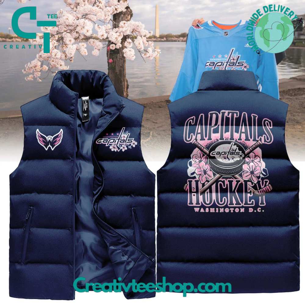 NHL Washington Capitals Cherry Blossom Navy Sleeveless Puffer Down Jacket