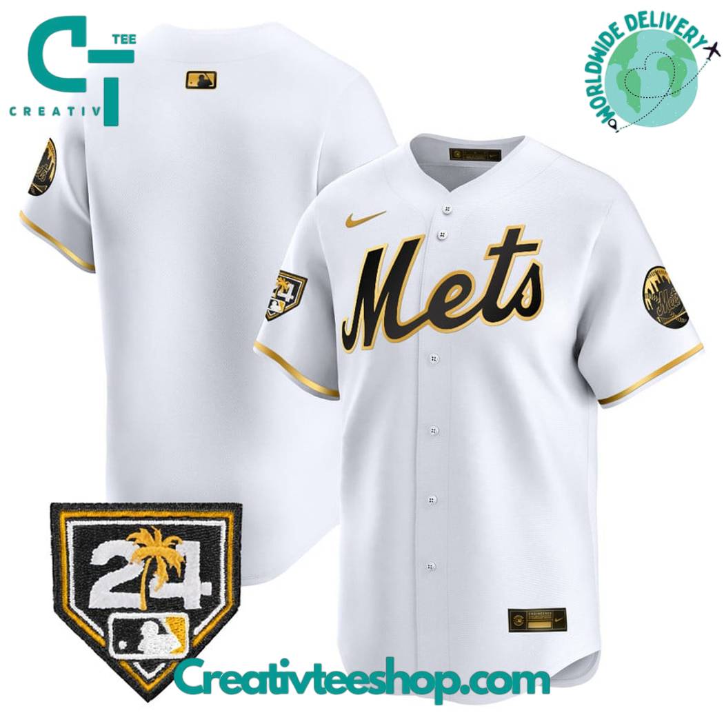 New York Mets 2024 Spring Training Vapor Premier White Gold Baseball Jersey