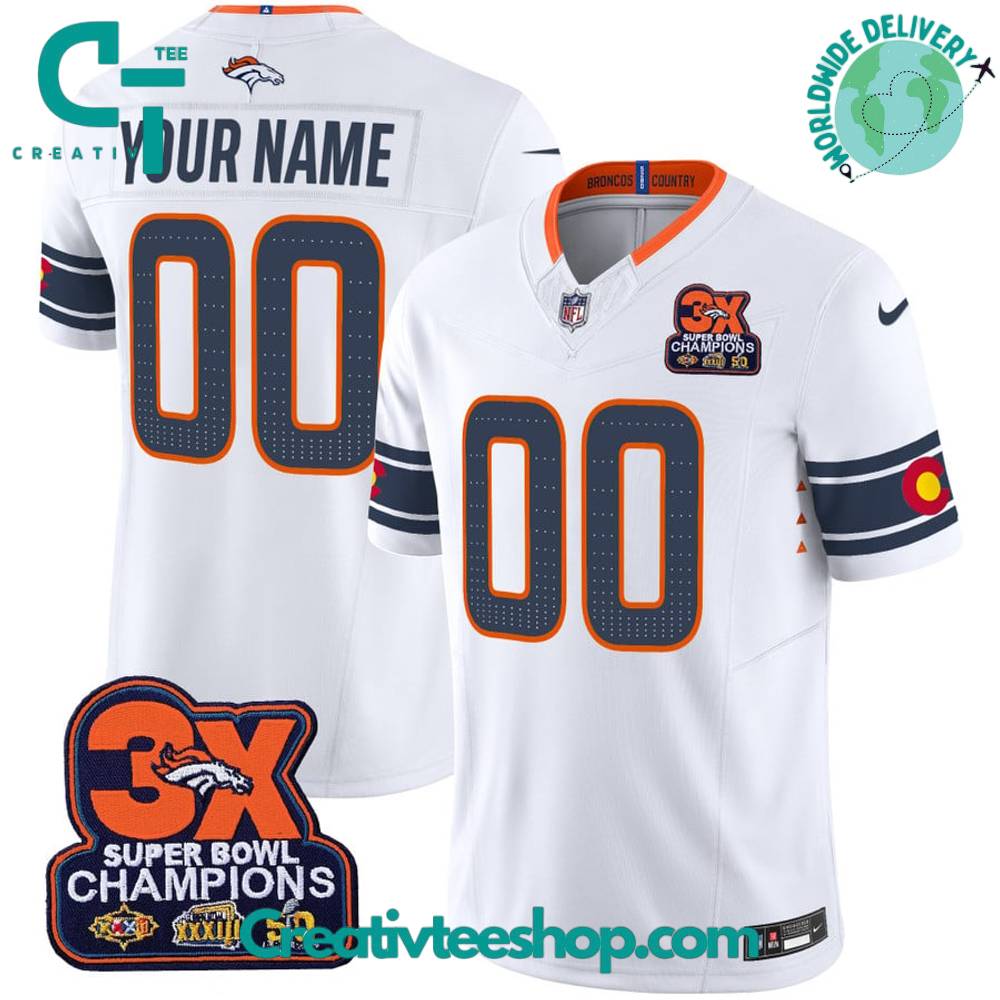 Denver Broncos 3x Super Bowl Champions Colorado White Flag Jersey
