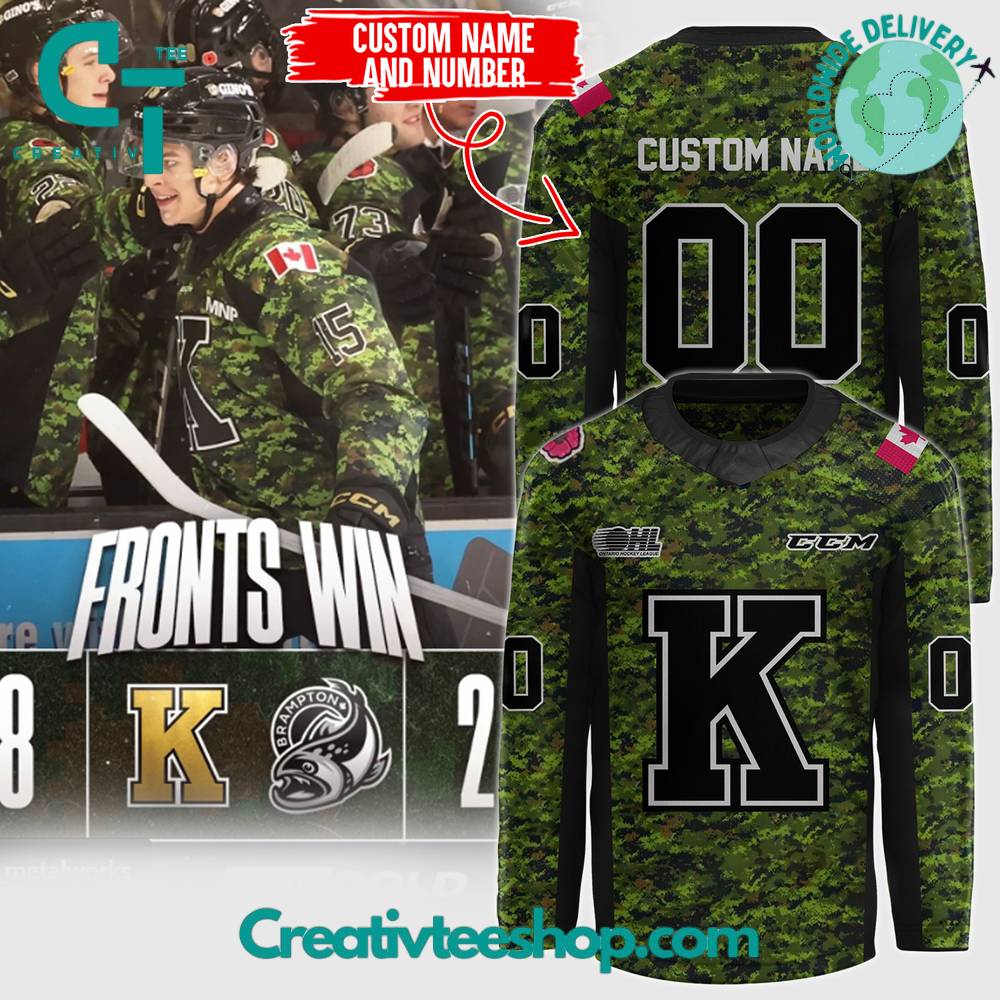 Kingston Frontenacs Support Our Troops Green Camo Hockey Jersey