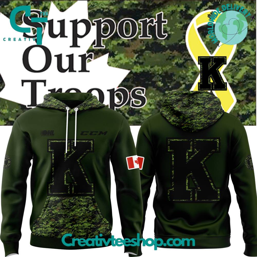 Kingston Frontenacs Support Our Troops Green Camo Hoodie