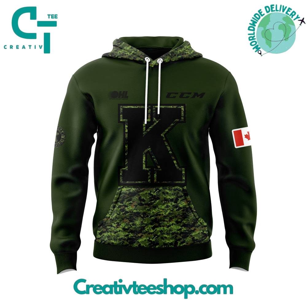 Kingston Frontenacs Support Our Troops Green Camo Hoodie