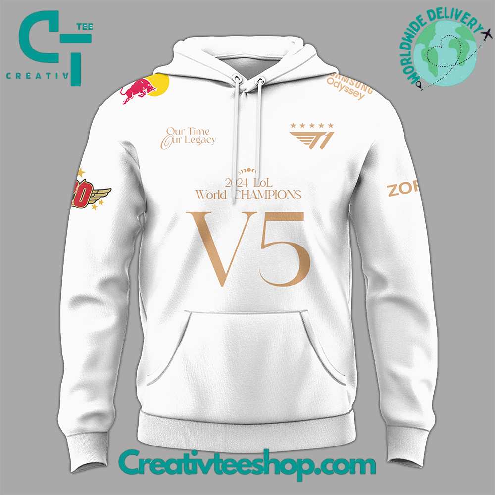 SK T1 LOL 2024 World Series Champions White Hoodie
