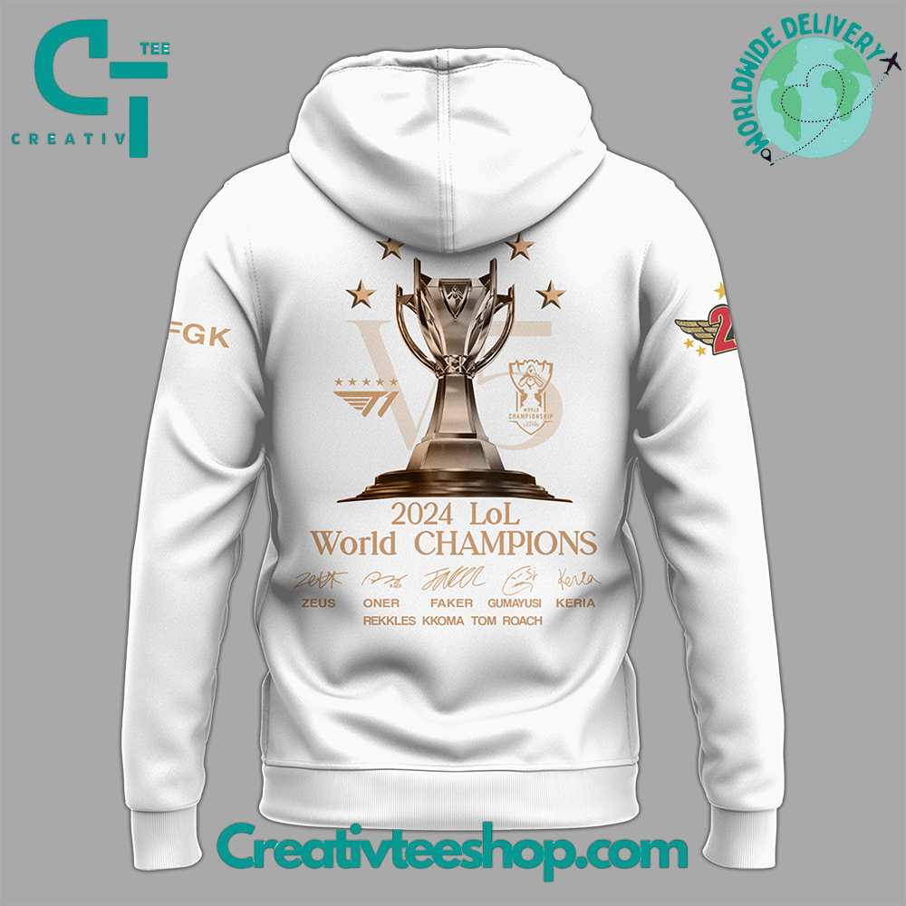 SK T1 LOL 2024 World Series Champions White Hoodie