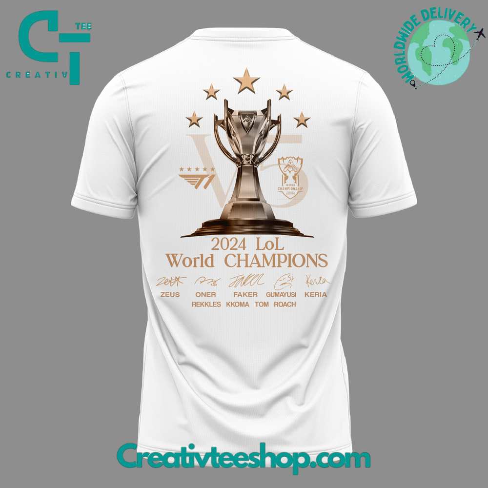 SK T1 LOL 2024 World Series Champions White Shirt
