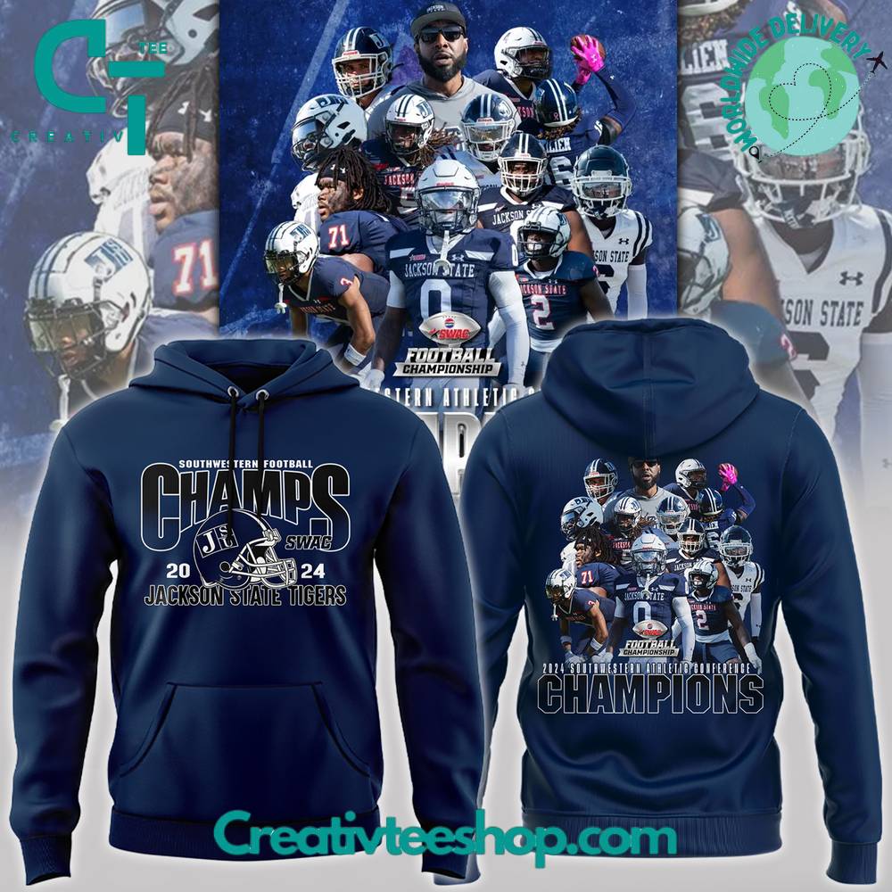 Jackson State Tigers 2024 Southwestern SWAC Champs Blue Hoodie
