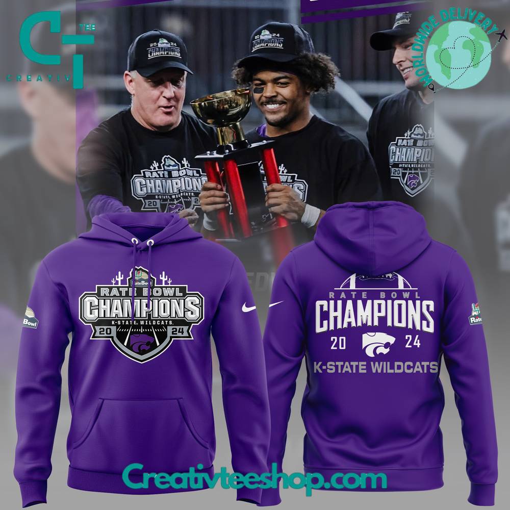 Kansas State Wildcats 2024 Rate Bowl Champions Purple Hoodie