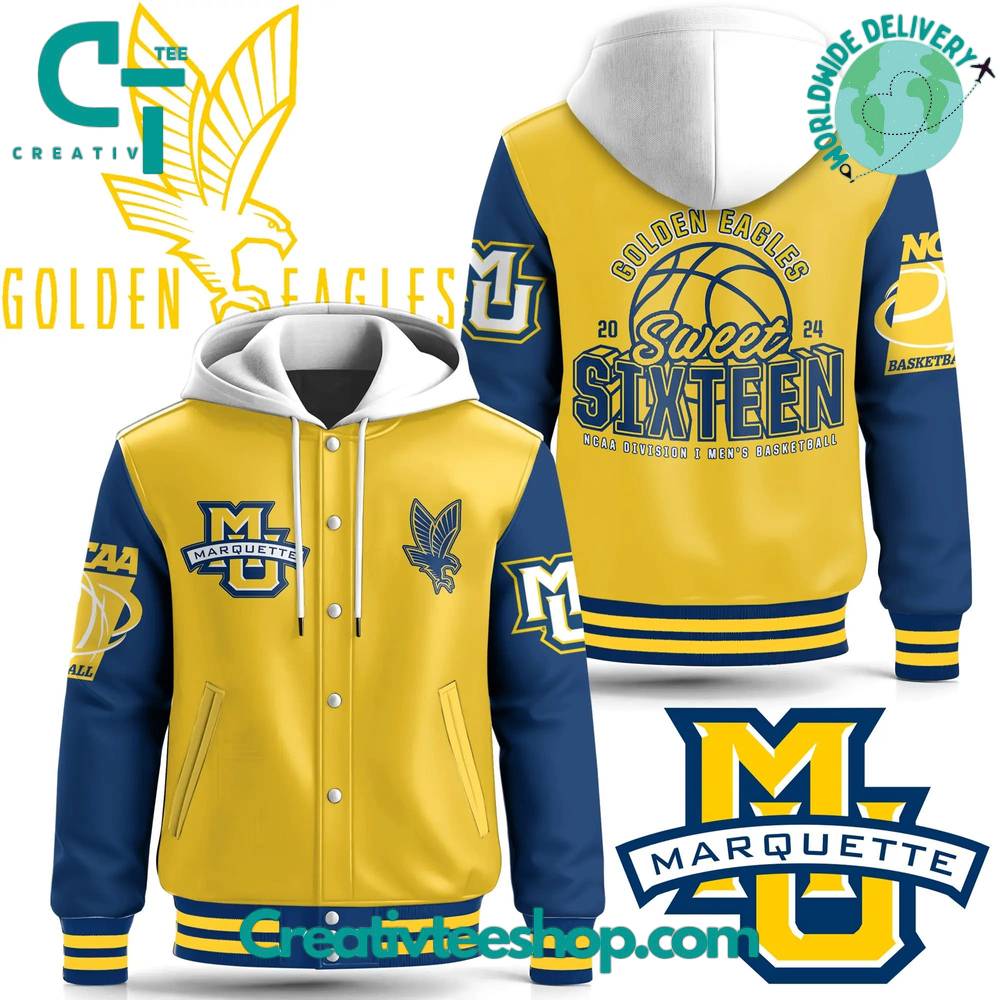 Marquette Golden Eagles 2024 Sweet Sixteen NCAA Division Hooded Baseball Jacket