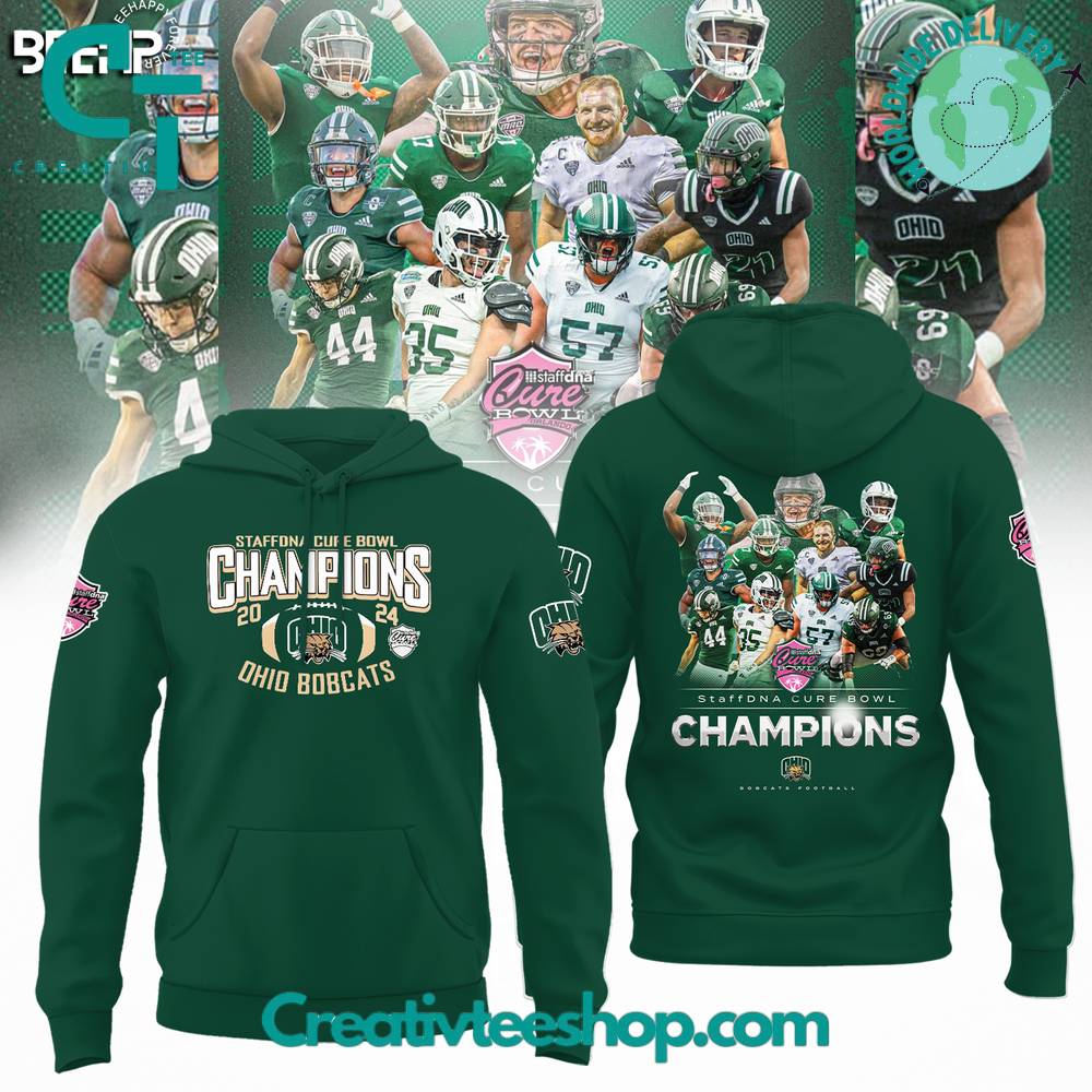 Ohio Bobcats StaffDNA Cure Bowl Champions Green Hoodie