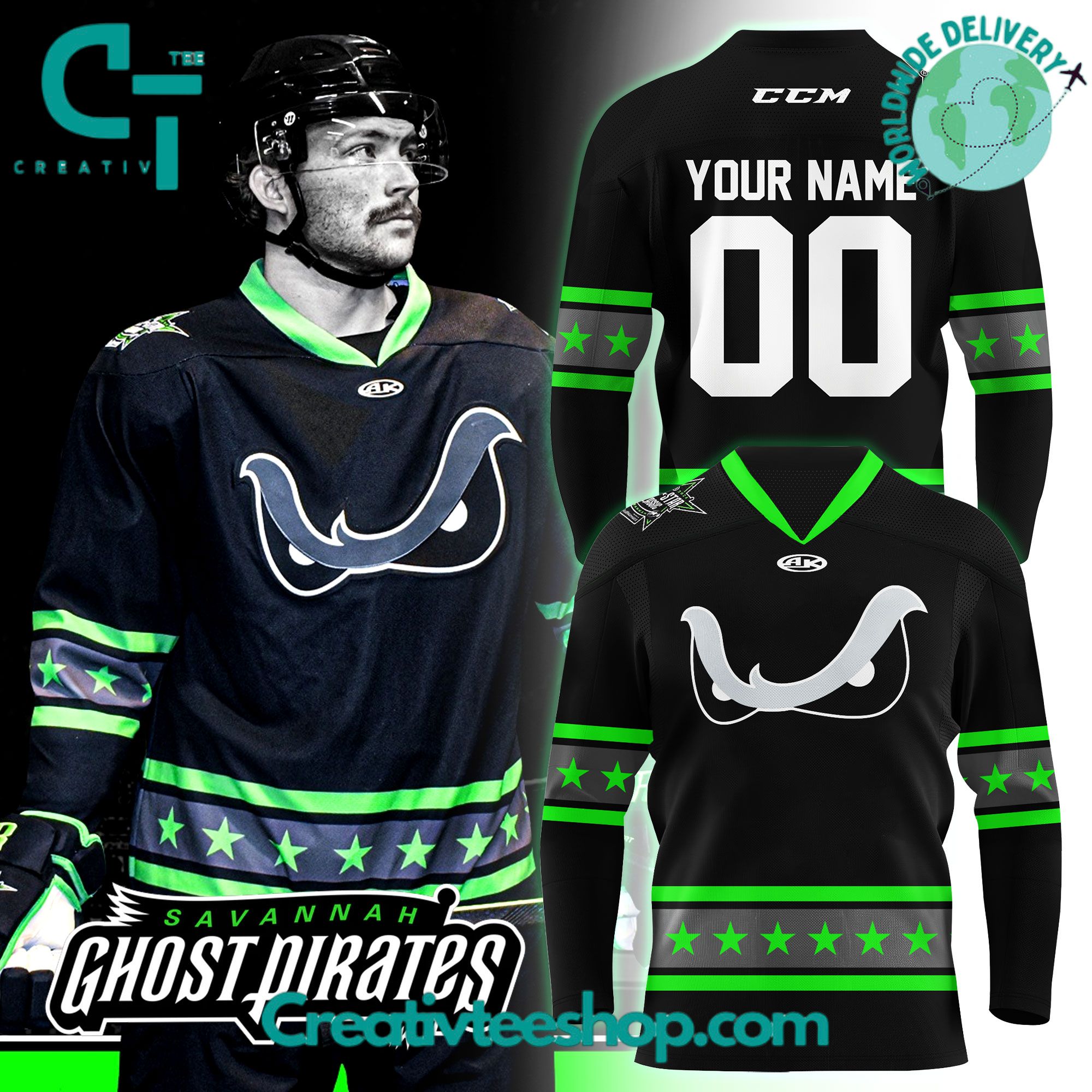Savannah Ghost Pirates Athletic Knit Ghost Eyes 2025 Special Hockey Jersey