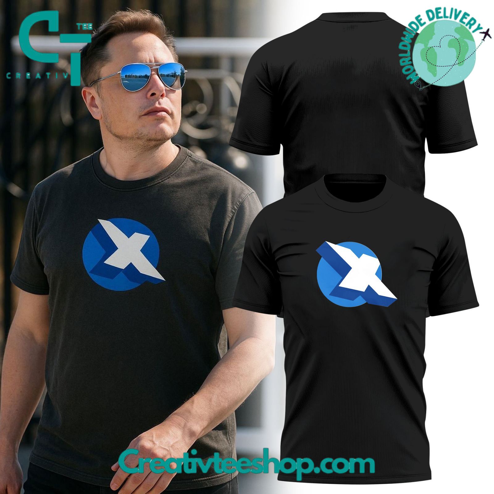 Elon Musk Wearing Retro X.com Logo 2025 Tee