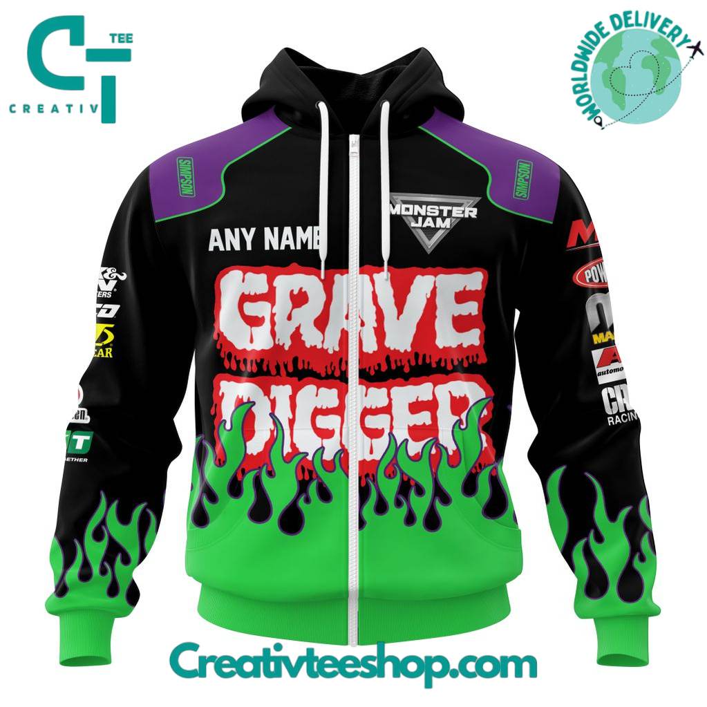 Grave Digger Monster Jam Green Flame Personalized Hoodie