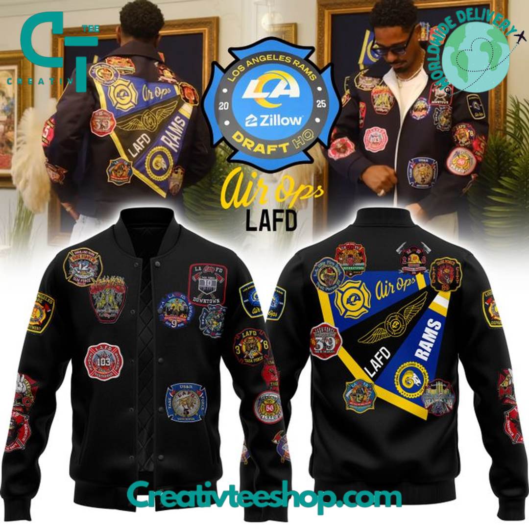 Los Angeles Rams x Kevin Leonel LAFD Special Black Baseball Jacket