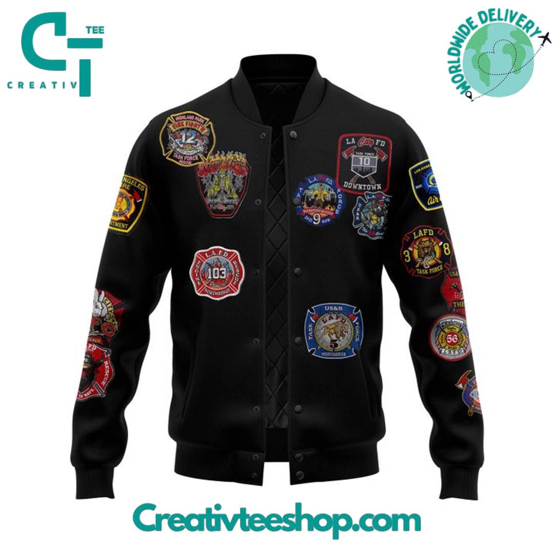 Los Angeles Rams x Kevin Leonel LAFD Special Black Baseball Jacket