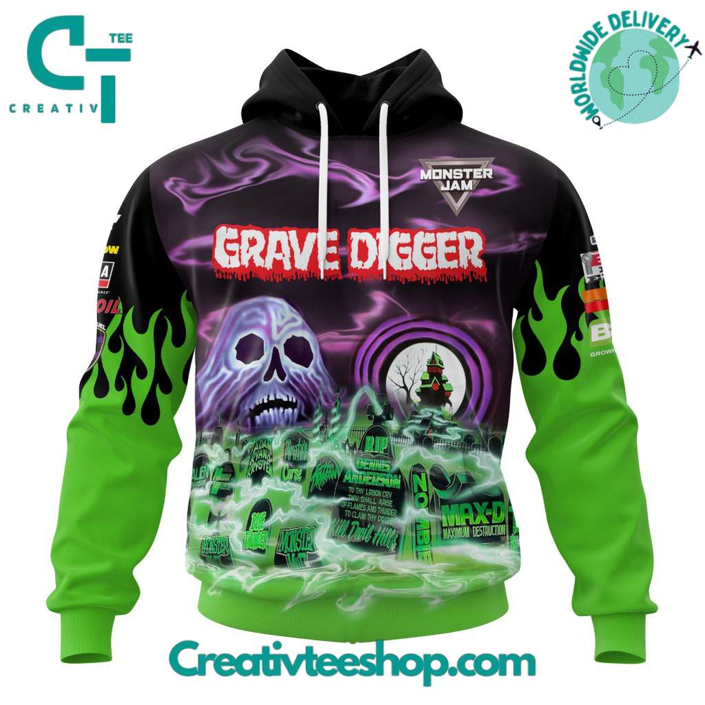 Grave Digger Monster Jam Special Purple Green Hoodie
