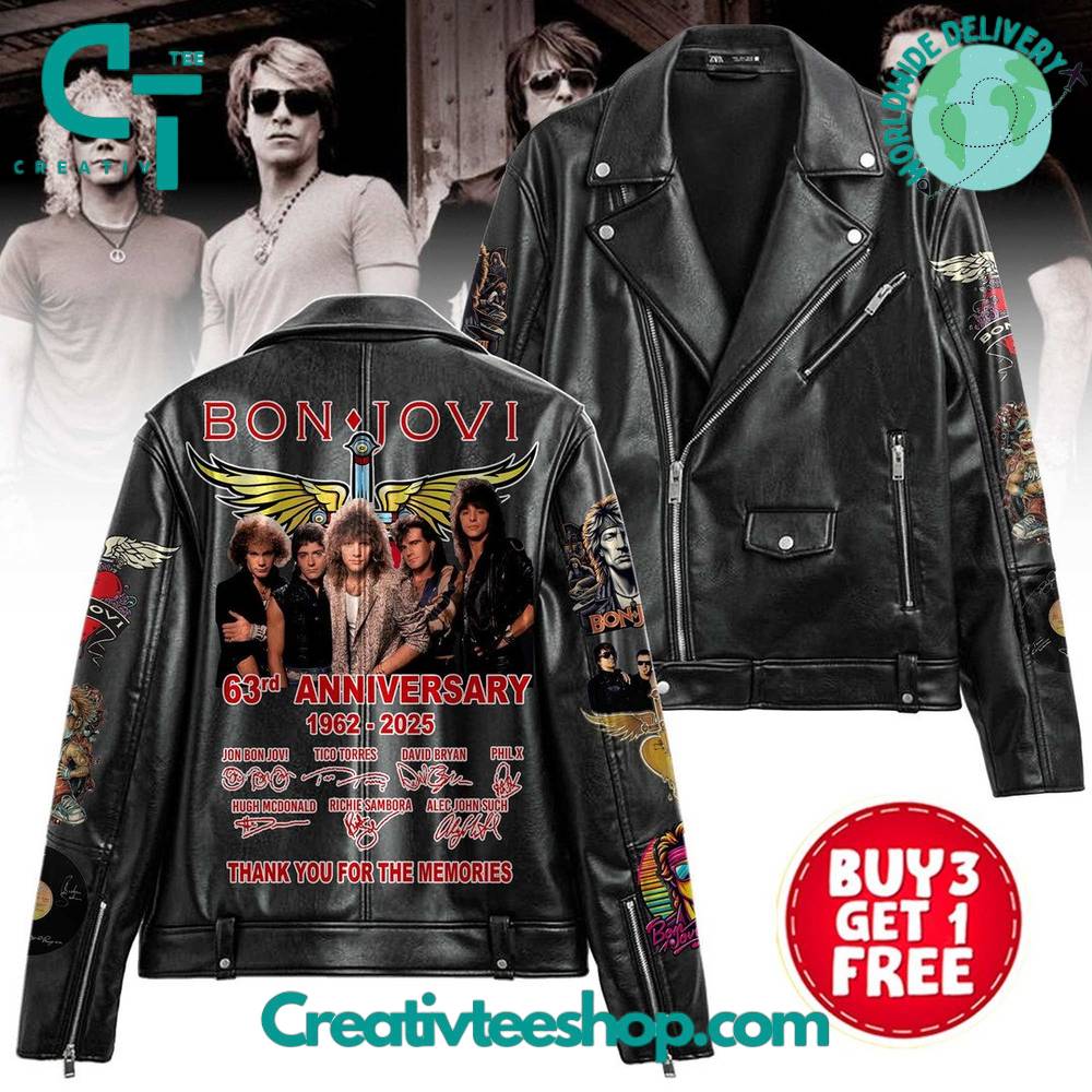 Bon Jovi 63rd Anniversary Thank you for the Memories Leather Jacket