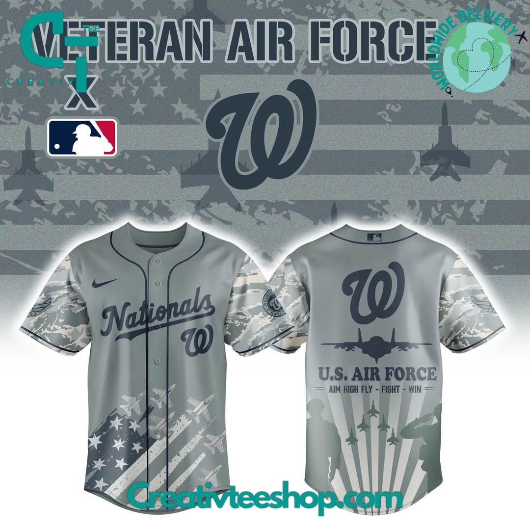 Washington Nationals x Veteran US Air Force 2025 Special Grey Camo Baseball Jersey