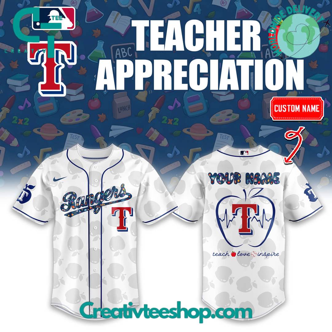 Texas Rangers x Teacher Appreciation Personalized Baseball Jersey