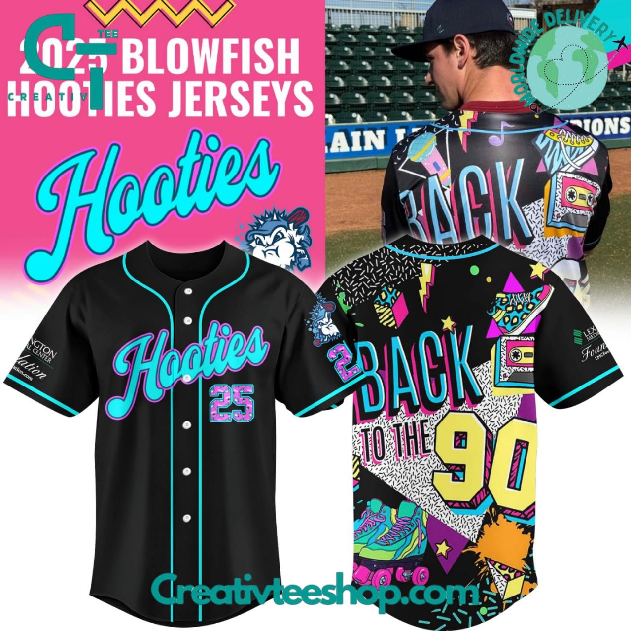 Lexington County Blowfish x Hooties “Back to the Nineties” 2025 Special Baseball Jersey