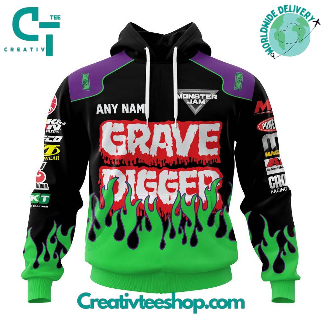 Grave Digger Monster Jam Green Flame Personalized Hoodie