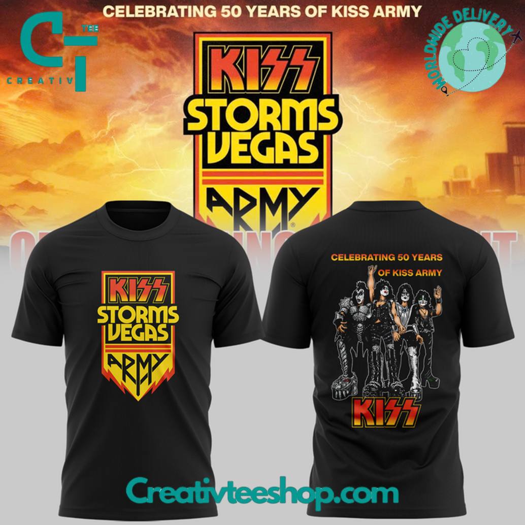 KISS Band Storm Vegas Celebrating 50 Years Of Kiss Army Special Tee