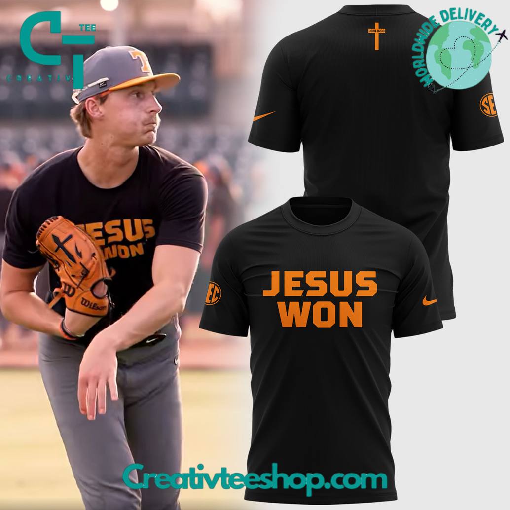 Tennessee Volunteers Baseball JESUS WON Special Black Tee