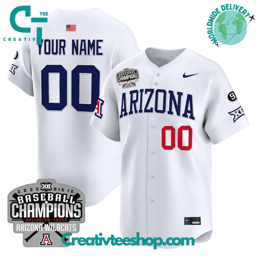Arizona Wildcats 2025 Big 12 Champions Personalized Baseball Jersey