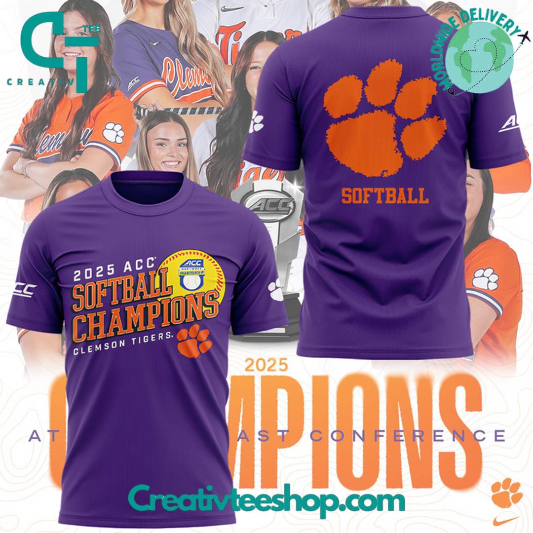 Clemson Tigers 2025 ACC Softball Conference Tournament Champions Purple Tee