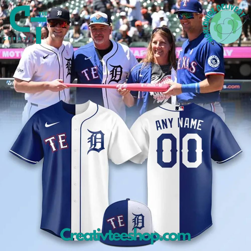 Detroit Tigers x Texas Rangers Split Design Personalized Baseball Jersey