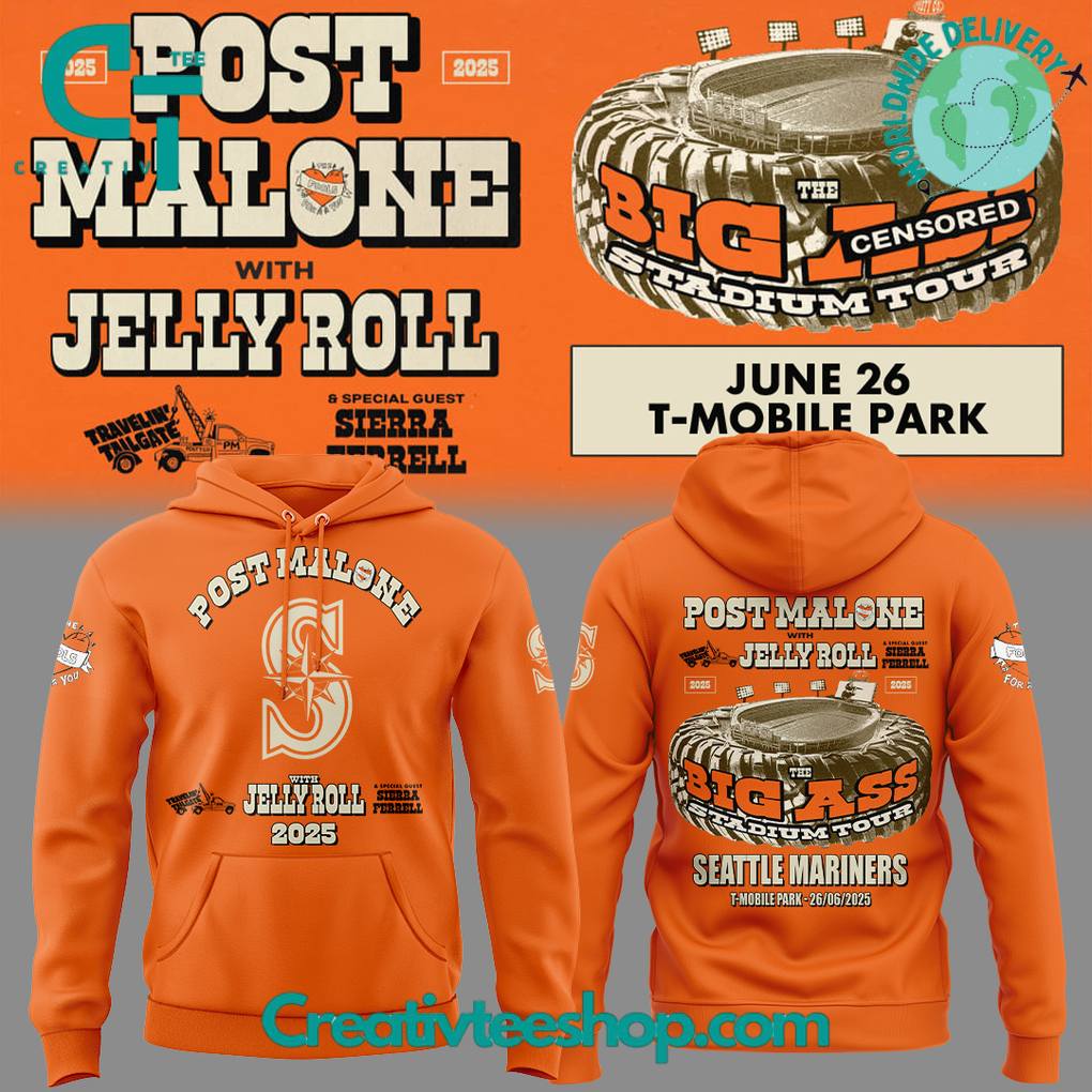 Seattle Mariners x Post Malone with Jelly Roll “Big Ass Tour” Special Hoodie