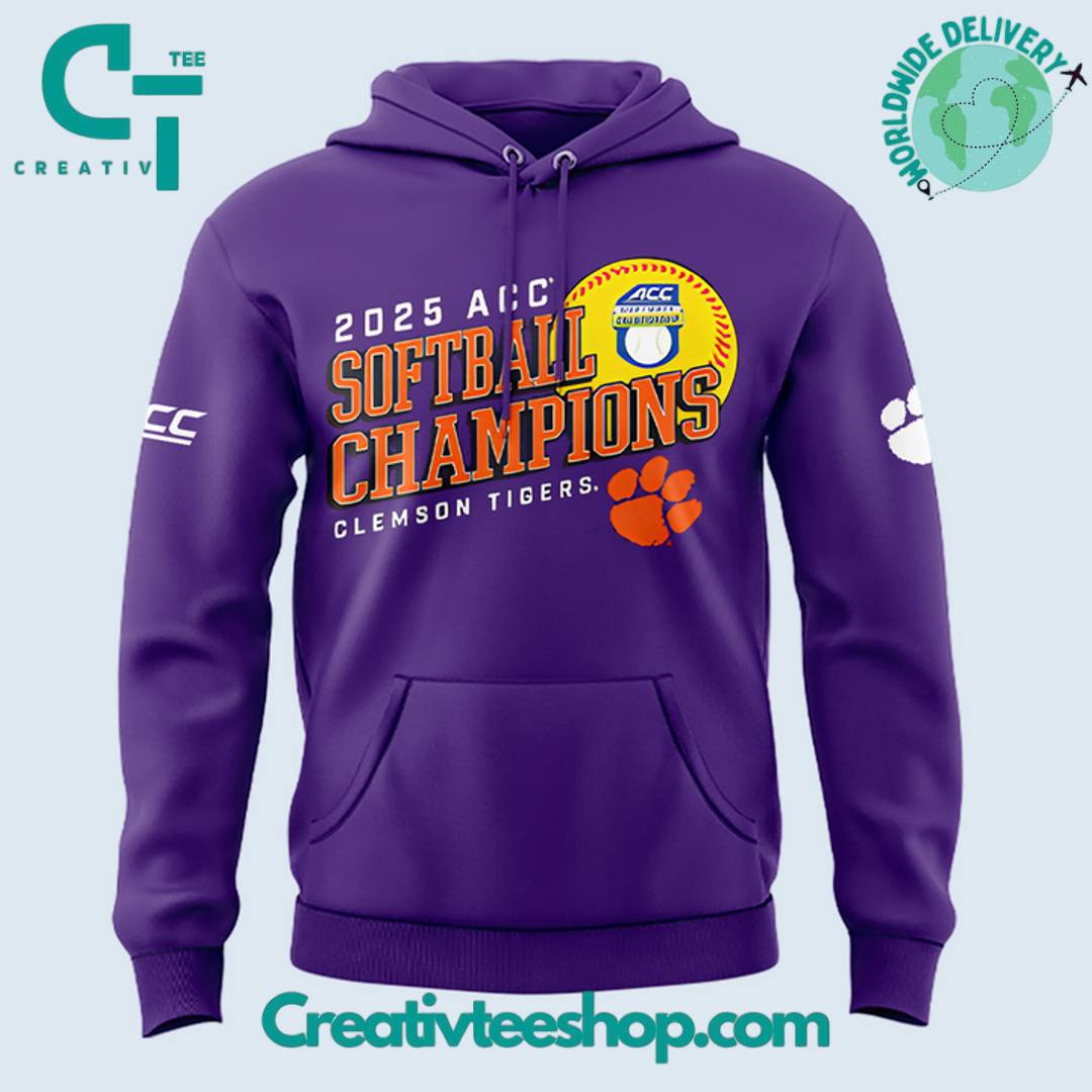 Clemson Tigers 2025 ACC Softball Conference Tournament Champions Purple Hoodie