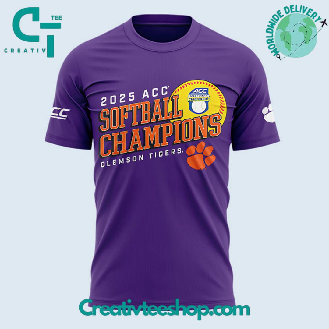 Clemson Tigers 2025 ACC Softball Conference Tournament Champions Purple Tee