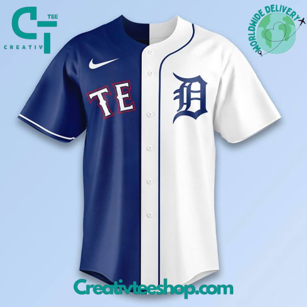 Detroit Tigers x Texas Rangers Split Design Personalized Baseball Jersey
