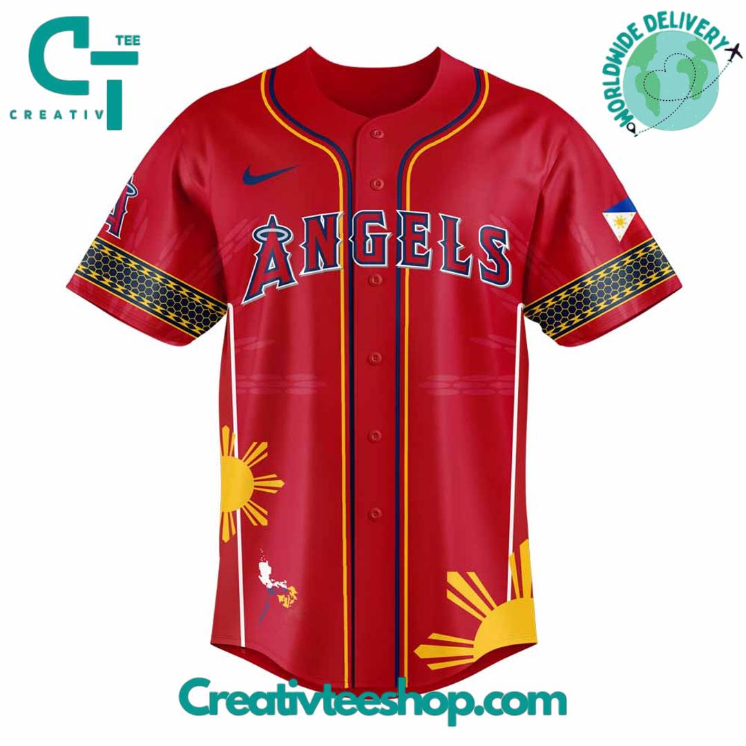 Los Angeles Angels Filipino Heritage Night Special Red Baseball Jersey