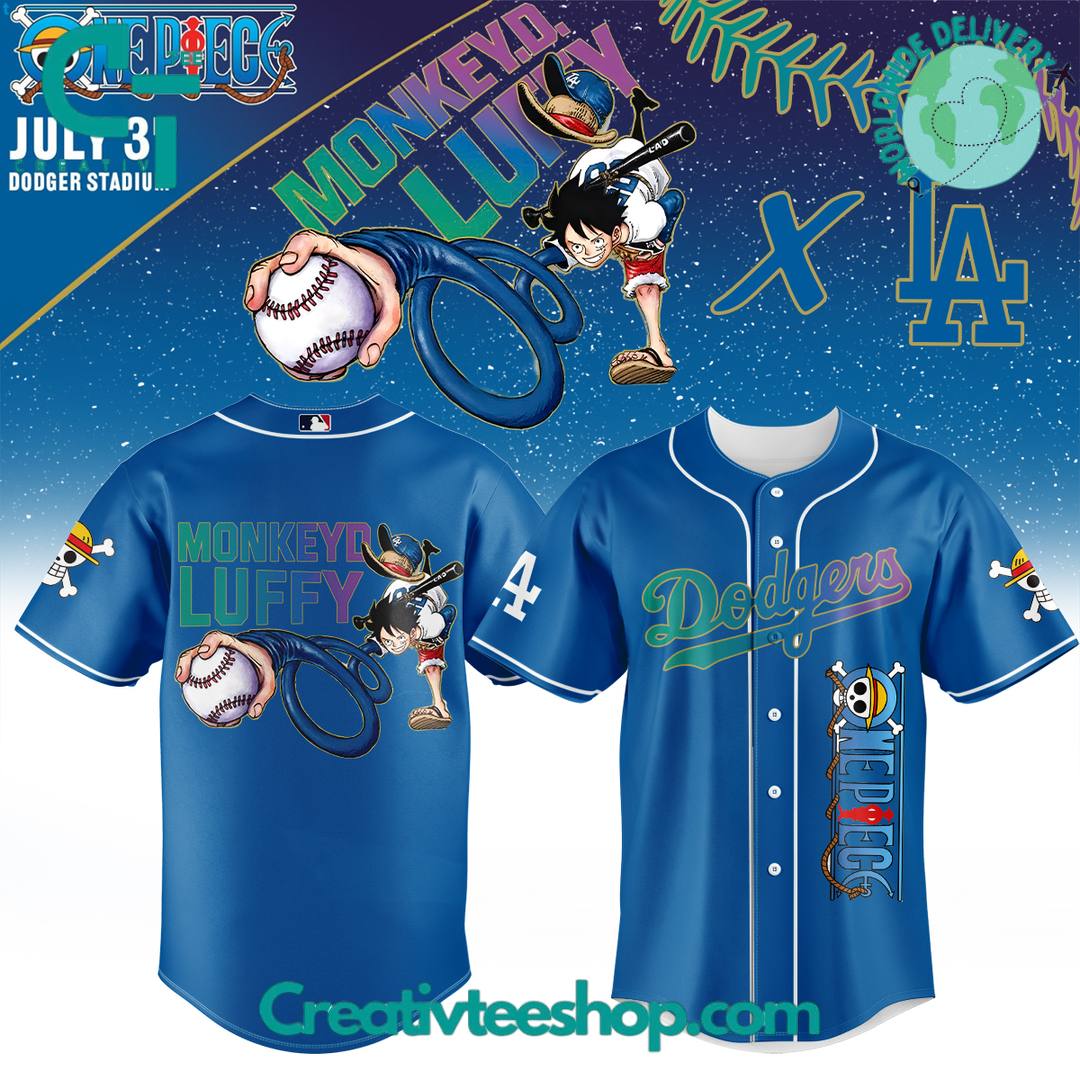 Los Angeles Dodgers x One Piece Night Monkey D. Luffy Special Baseball Jersey