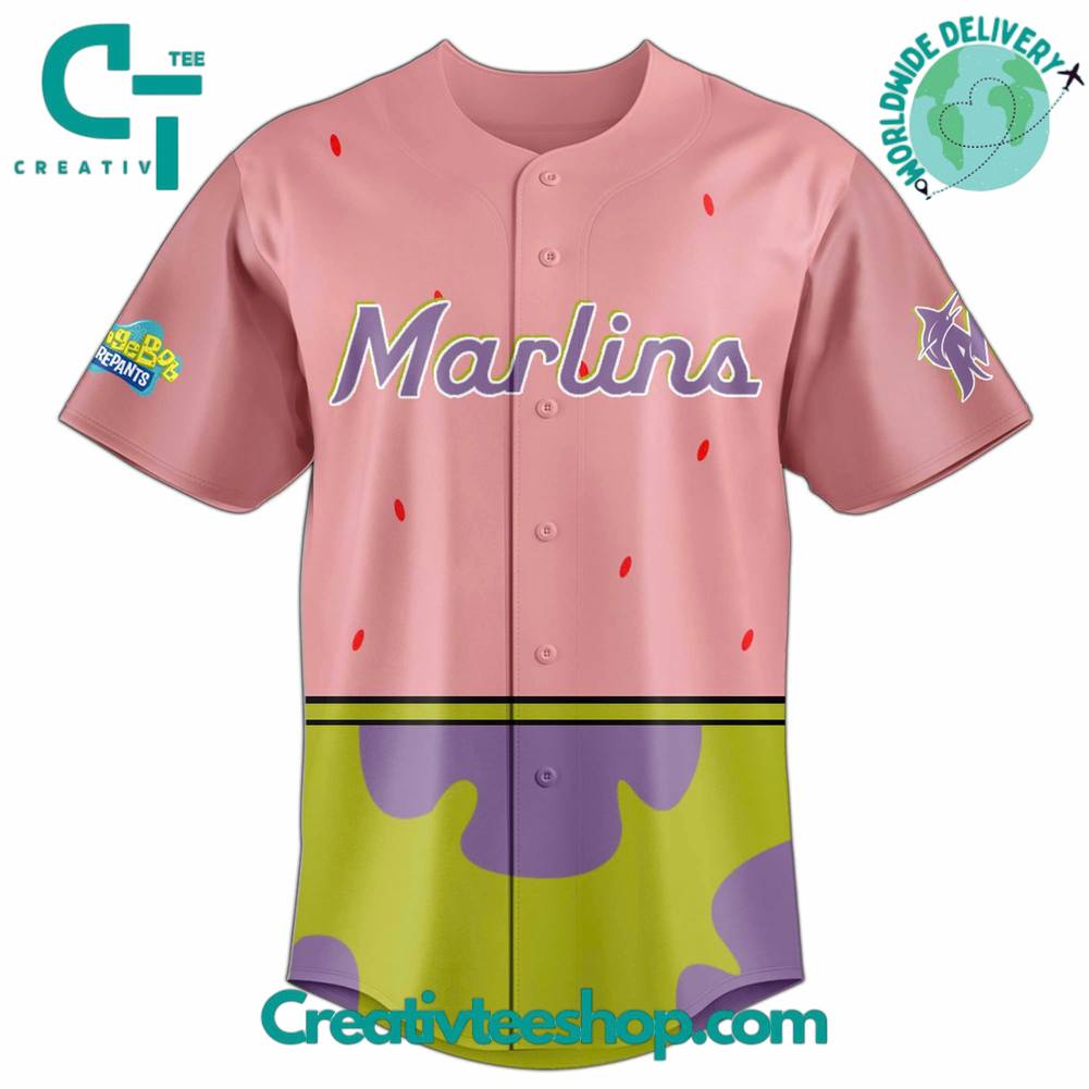 Miami Marlins x SpongeBob Squarepants Personalized Baseball Jersey