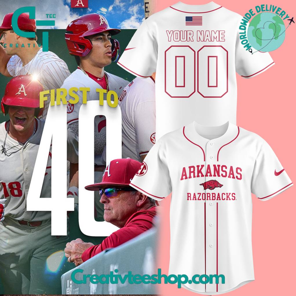 Arkansas Razorbacks “First to 40” Special White Baseball Jersey