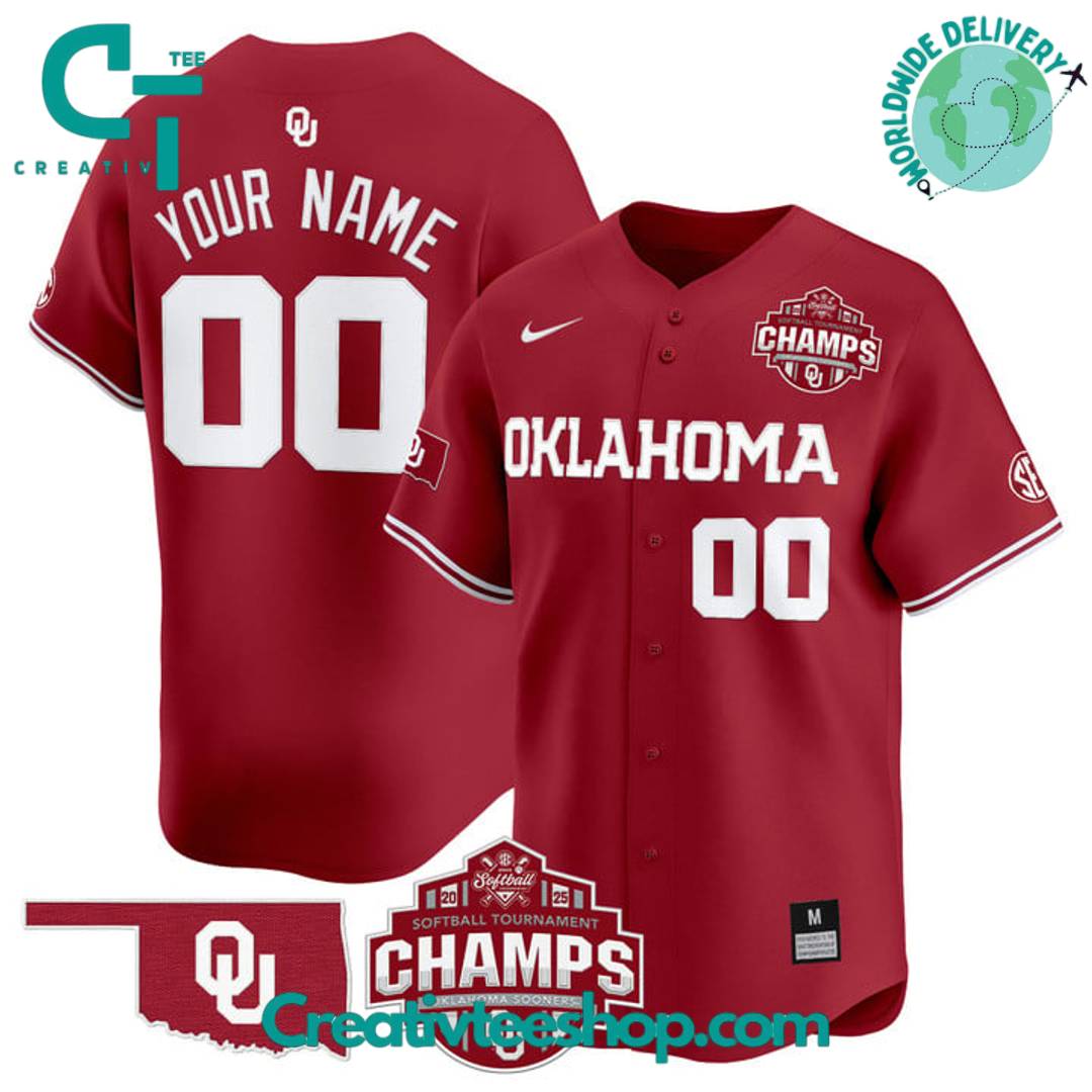 Oklahoma Sooners 2025 SEC Softball Conference Tournament Champions Personalized Baseball Jersey
