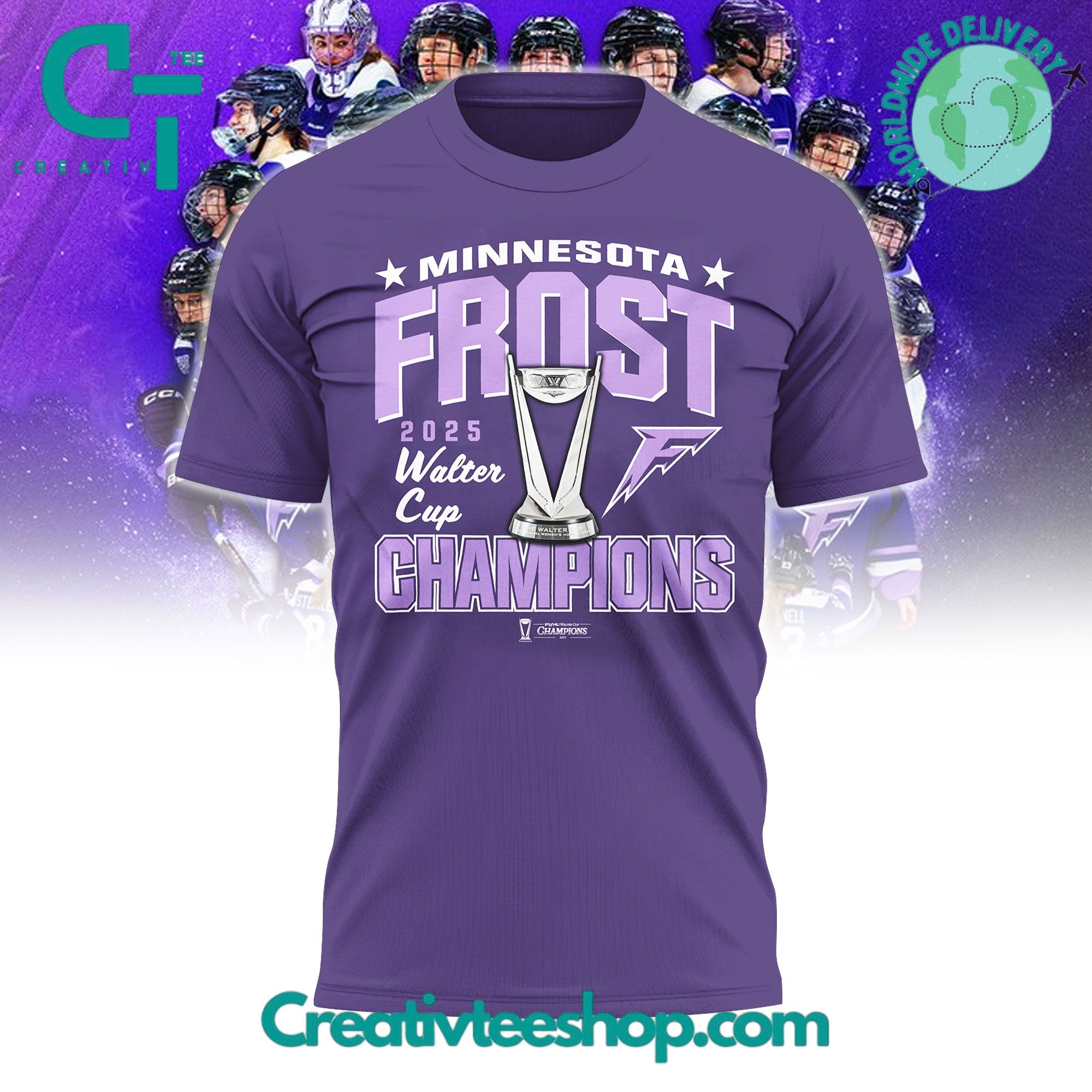 PWHL Minnesota Frost Walter Cup Champions 2025 Tee