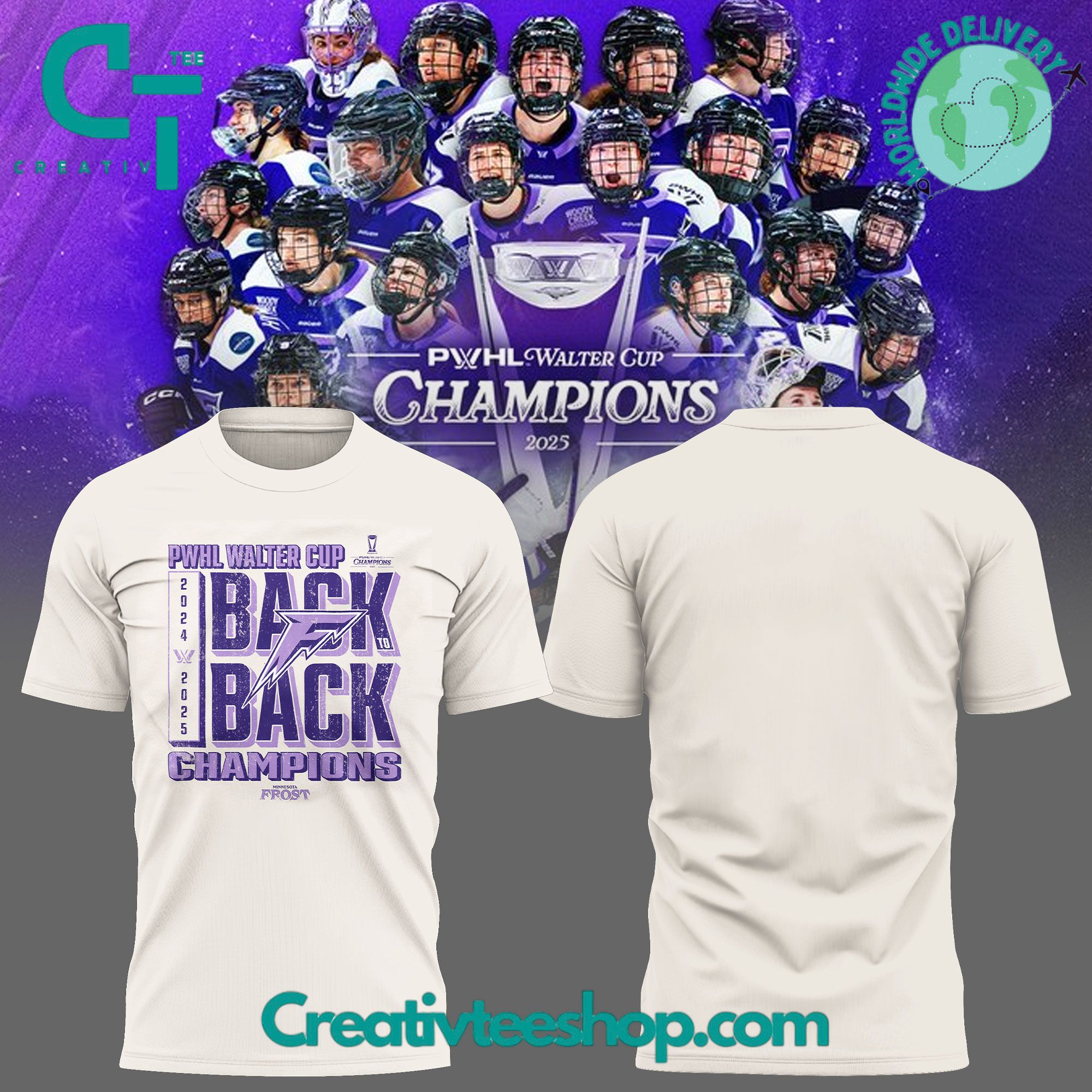 PWHL Minnesota Frost Walter Cup Champions “Back to Back” Special Tee