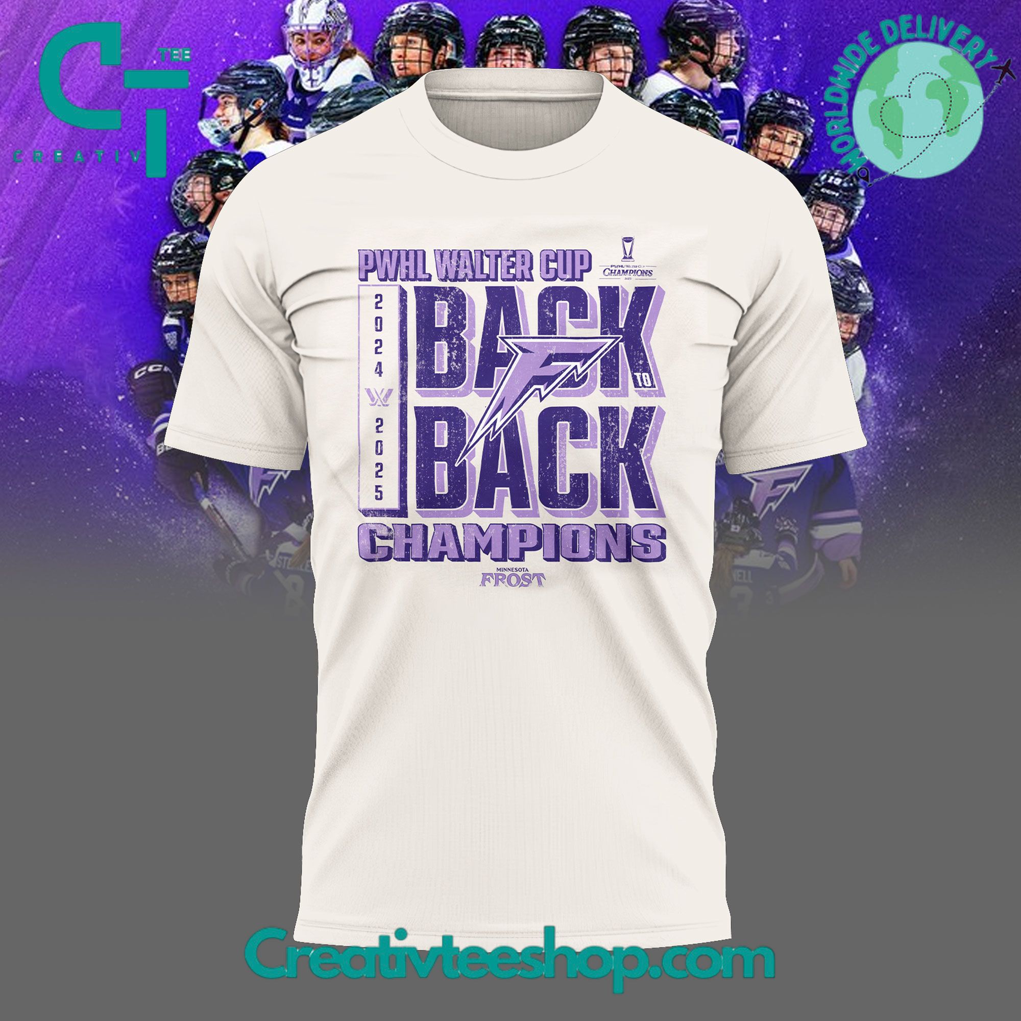 PWHL Minnesota Frost Walter Cup Champions “Back to Back” Special Tee