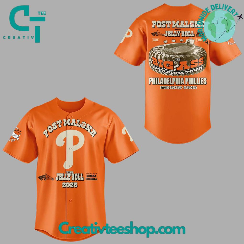 Philadelphia Phillies x Post Malone with Jelly Roll “Big Ass Tour” Special Baseball Jersey