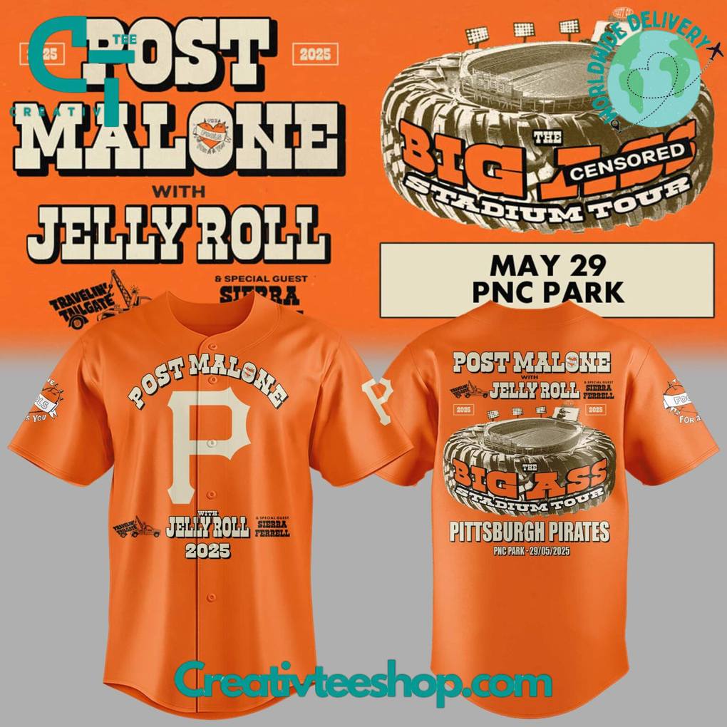 Pittsburgh Pirates x Post Malone with Jelly Roll “Big Ass Tour” Special Baseball Jersey