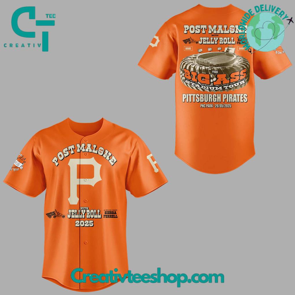 Pittsburgh Pirates x Post Malone with Jelly Roll “Big Ass Tour” Special Baseball Jersey