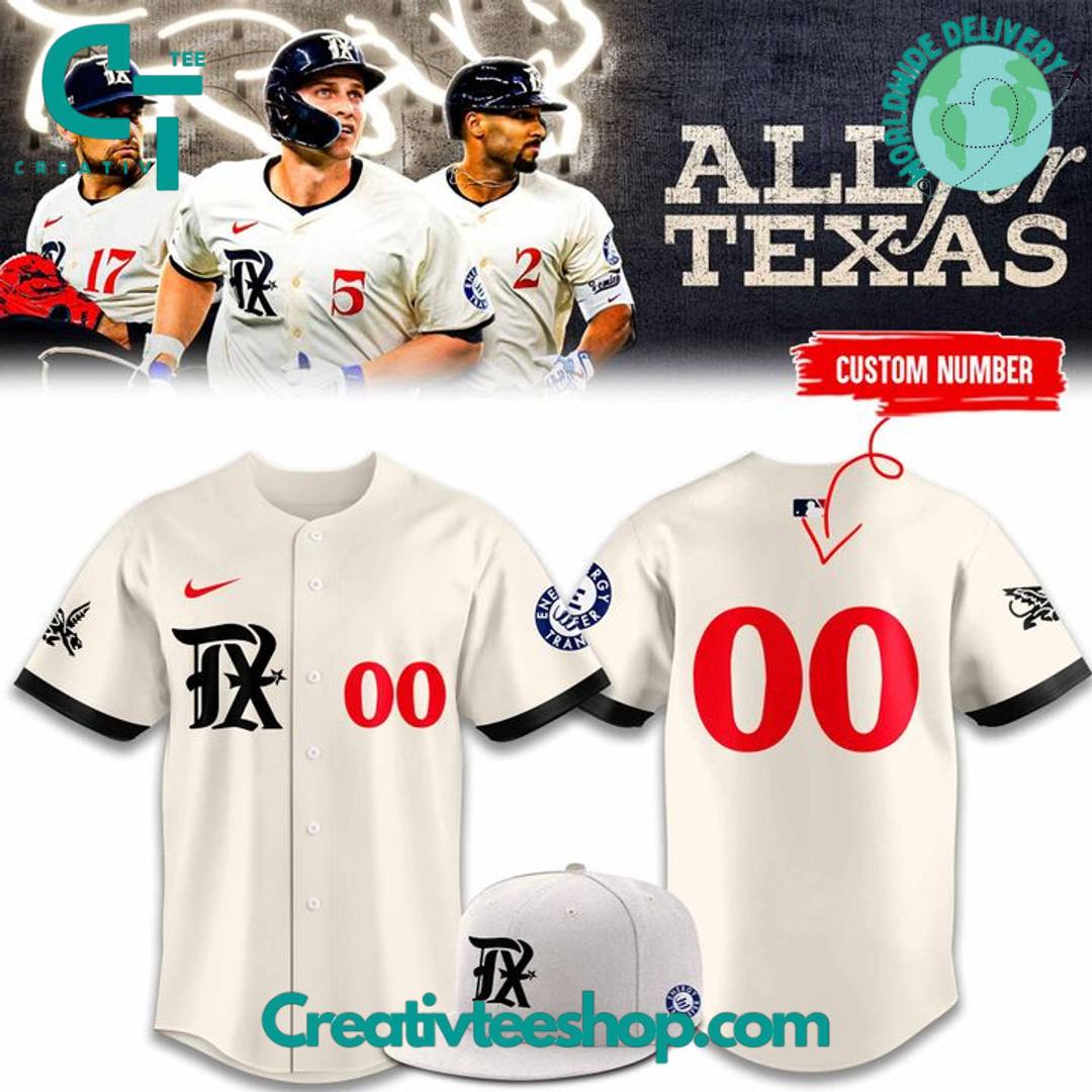 Texas Rangers City Connect “All For Texas” Personalized Baseball Jersey