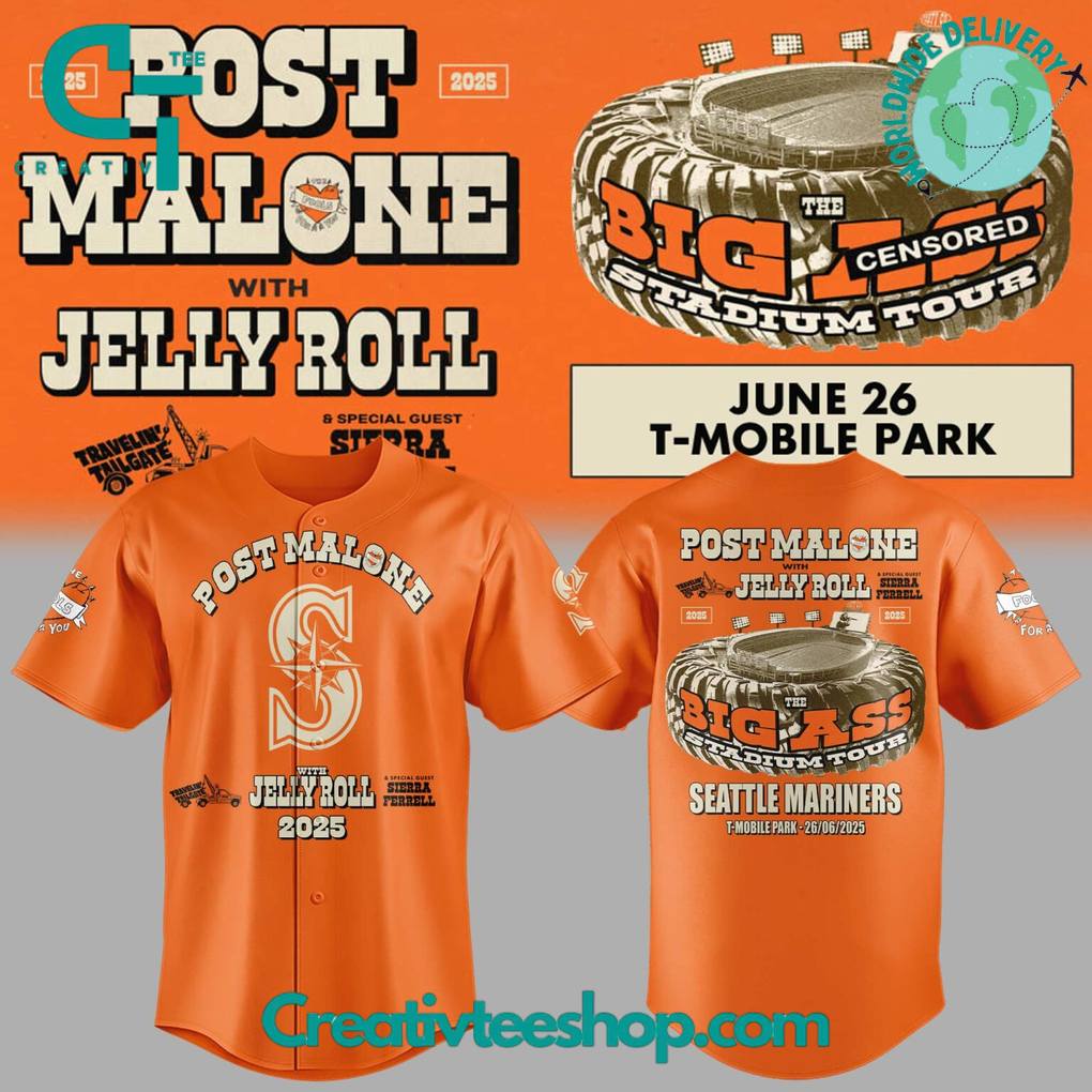 Seattle Mariners x Post Malone with Jelly Roll “Big Ass Tour” Special Baseball Jersey
