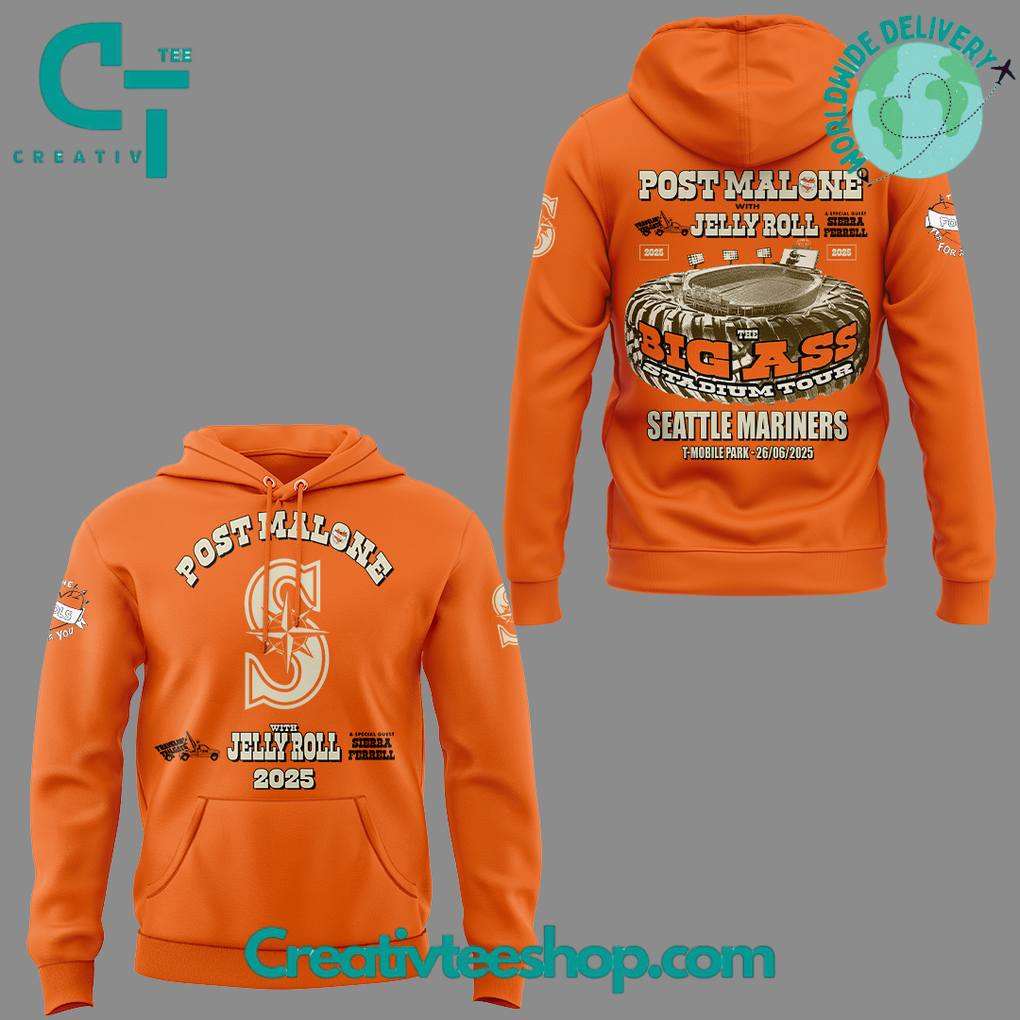 Seattle Mariners x Post Malone with Jelly Roll “Big Ass Tour” Special Hoodie