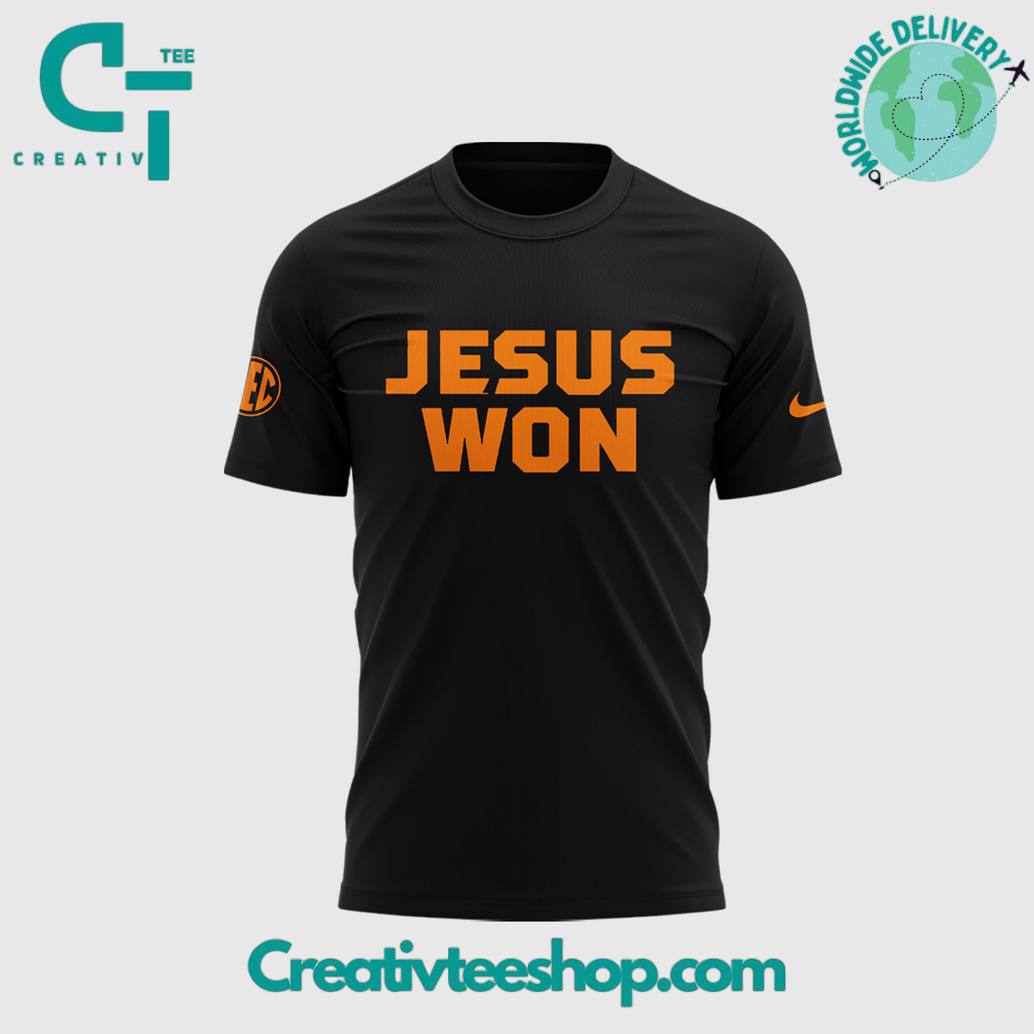 Tennessee Volunteers Baseball JESUS WON Special Black Tee